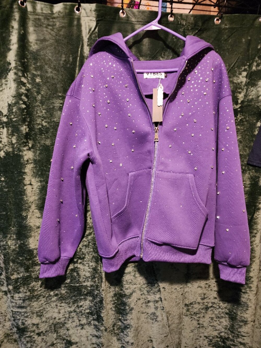 VYBES Purple Rhinestone Hoodie S